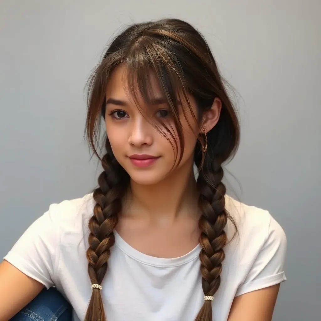 The Classic Two Braids into Ponytails Look